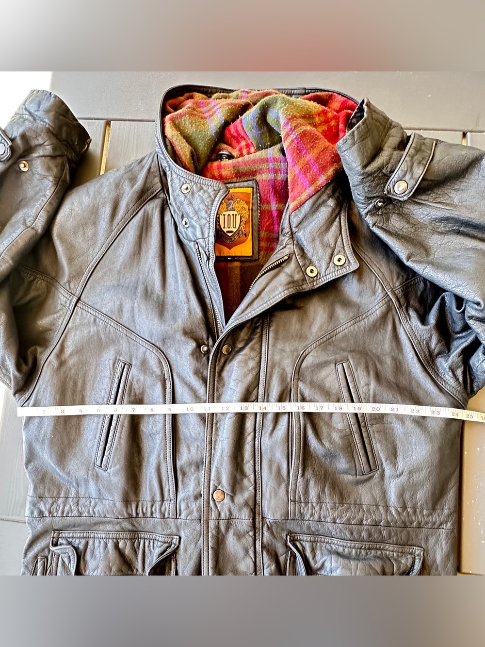 vintage 1990s IOU Leather Collection  genuine leather hooded parka coat Sz M - Picture 14 of 14